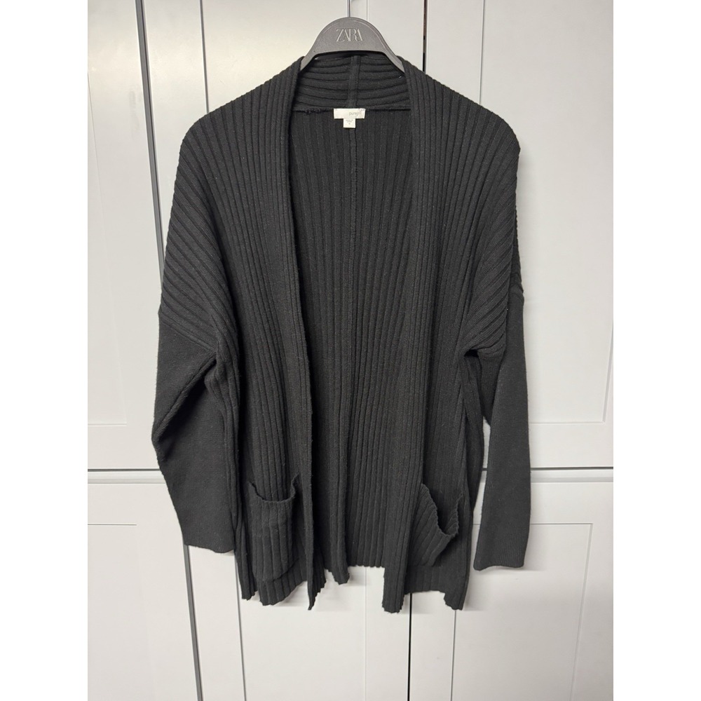 Pure J. Jill‎ Womens Medium Cardigan Sweater Black Knit Chic Pockets Lounge Work